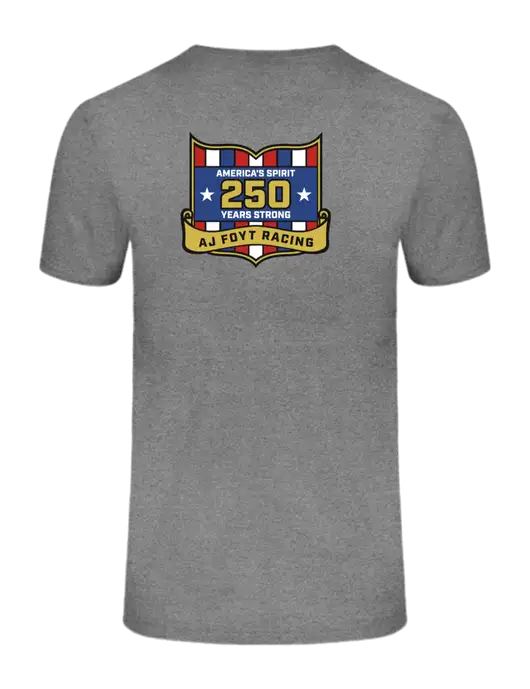 Ring Spun Light Heather Grey 4.5 oz T-Shirt w/250th AJ Foyt Racing Logo, Homes For Our Troops