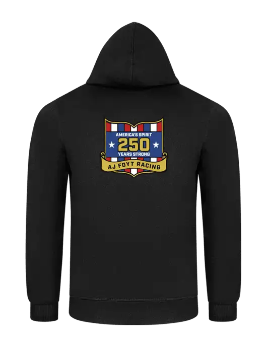 Jet Black 7.8 oz Ring Spun Hooded Sweatshirt w/250th AJ Foyt Racing Logo, Homes For Our Troops