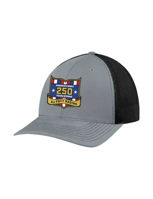 Richardson Adjustable Snapback Original 112 Trucker Cap Heather Grey w/Black Mesh w/250th AJ Foyt Racing Logo