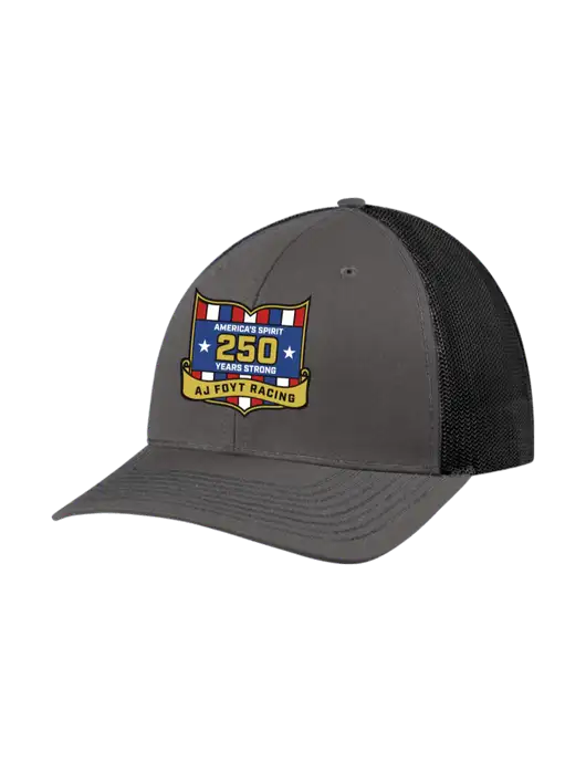 Richardson Adjustable Snapback Original 112 Trucker Cap Dark Grey w/Black Mesh w/250th AJ Foyt Racing Logo