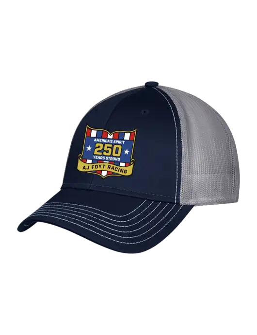 Navy & Grey Mesh Trucker Cap Snap Back w/250th AJ Foyt Racing Logo
