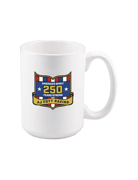 15 oz White Ceramic Mug w/250th AJ Foyt Racing Logo