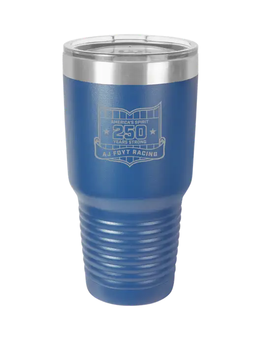 Polar Camel 30 oz Powder Coated Royal Vacuum Insulated Tumbler w/250th AJ Foyt Racing Logo