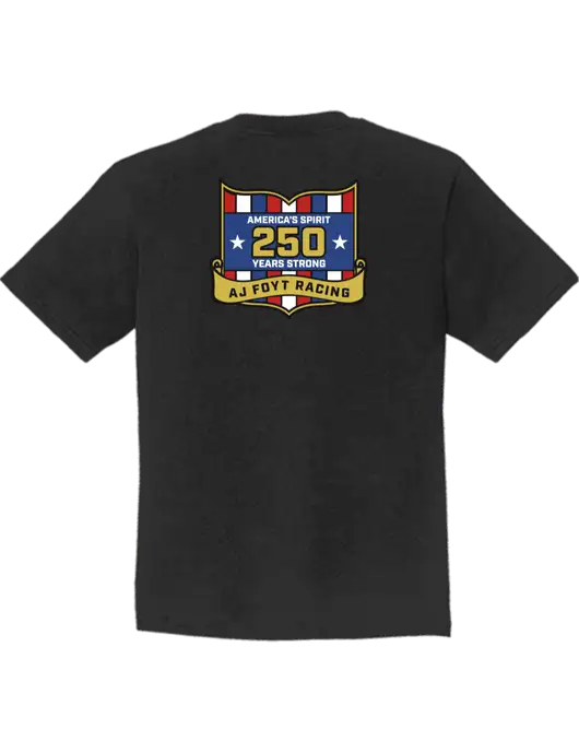 Youth Ring Spun Jet Black 4.5 oz T-Shirt w/250th AJ Foyt Racing Logo, Homes For Our Troops
