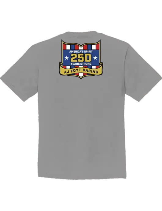 Youth Ring Spun Medium Grey 4.5 oz T-Shirt w/250th AJ Foyt Racing Logo, Homes For Our Troops