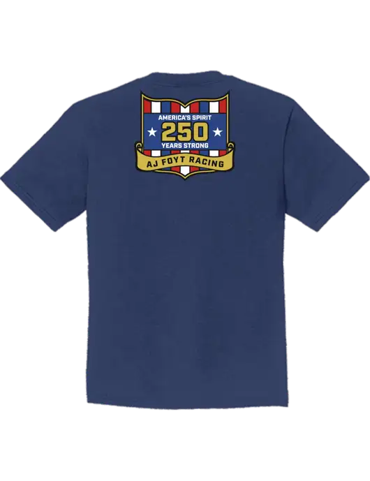 Youth Ring Spun Navy 4.5 oz T-Shirt w/250th AJ Foyt Racing Logo, Homes For Our Troops