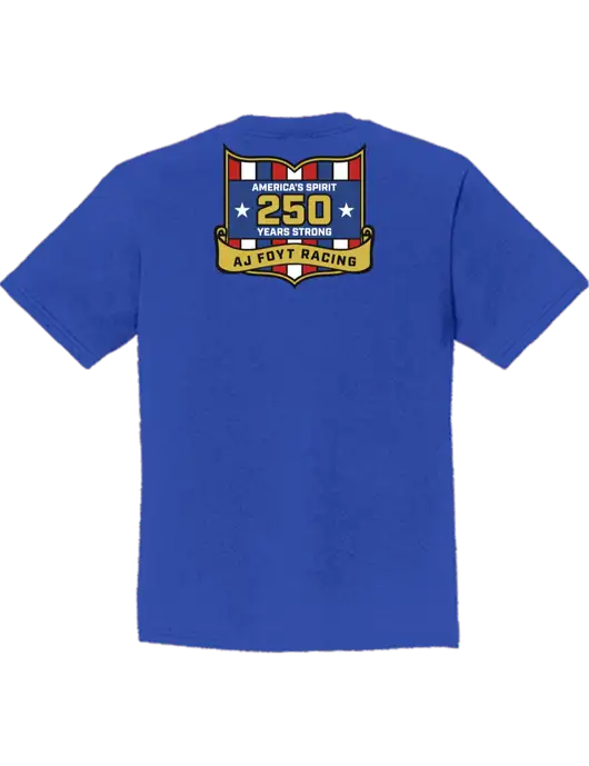 Youth Ring Spun Royal 4.5 oz T-Shirt w/250th AJ Foyt Racing Logo, Homes For Our Troops